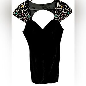 Evening Chic by Lola Berent Vntg Velvet Midi Jewled Little Black Dress